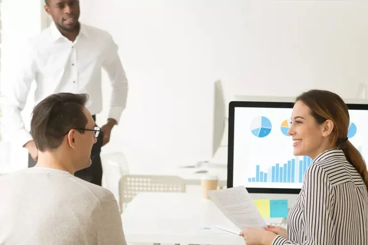 Three colleagues brainstorming