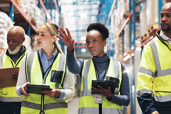 Woman providing direction to co-workers