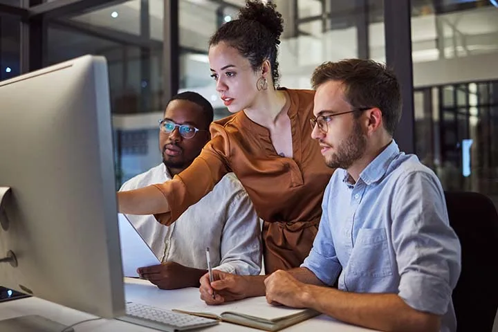 People working at a computer