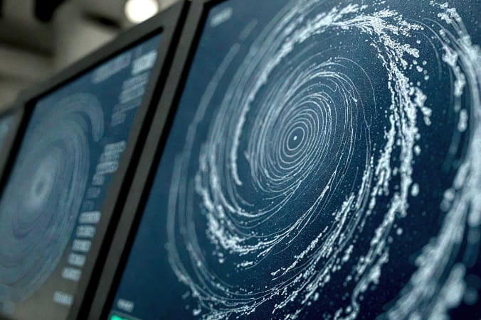 View of eye of hurricane on computer screen