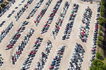 Top view of cars parked in an IAA branch lot