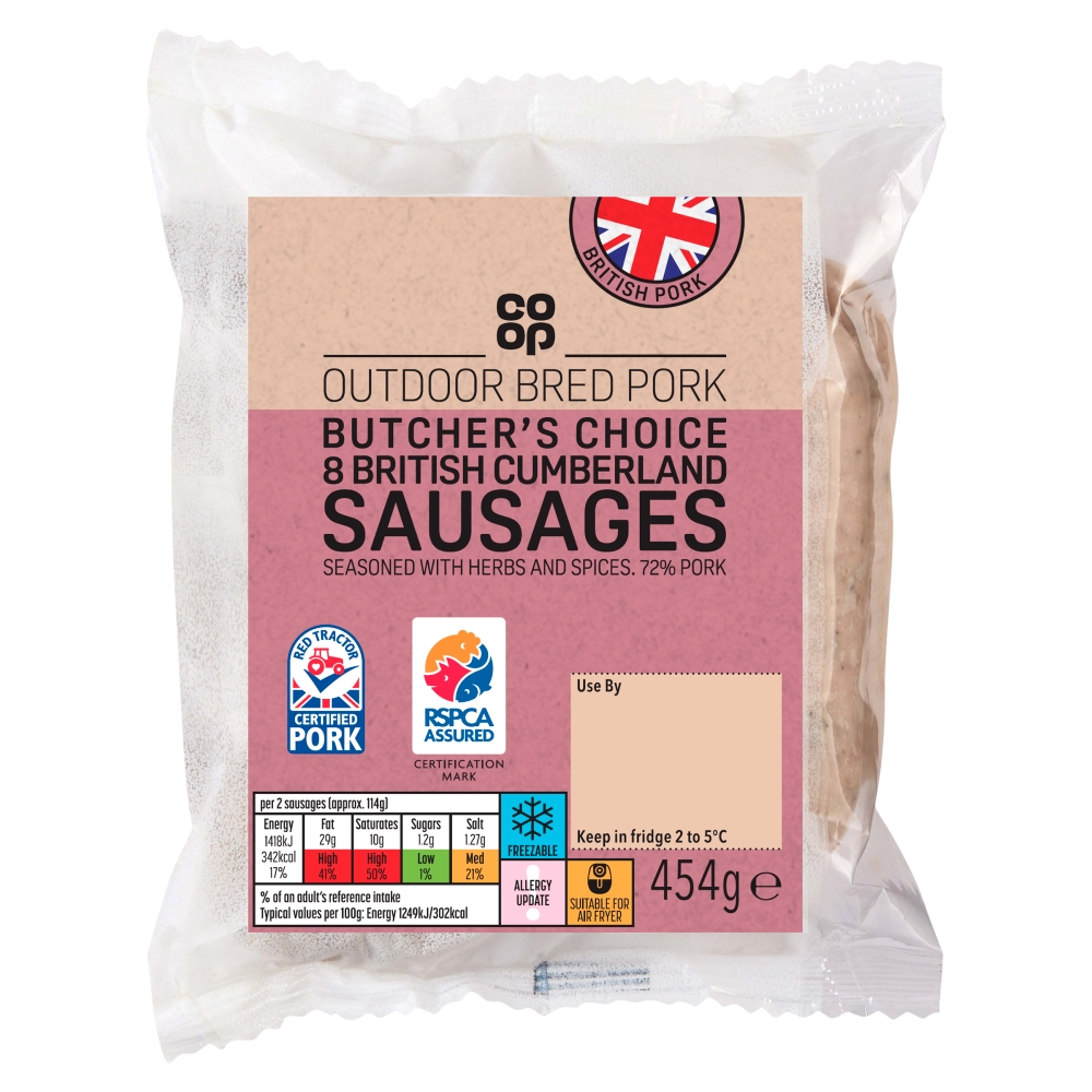 Co-op Butchers Choice 8 British Cumberland Sausages 454g