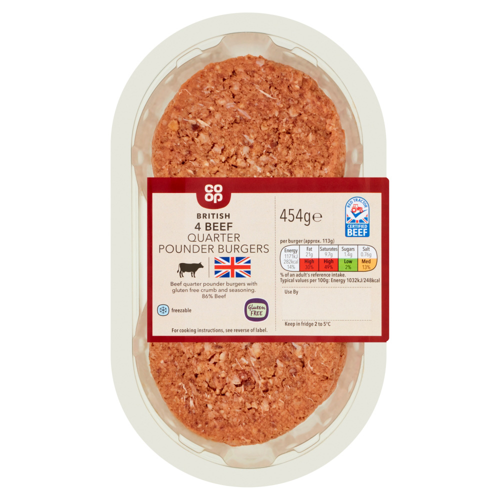 Co-op British Quarter Pounder Burgers 4 Pack 454g - Co-op