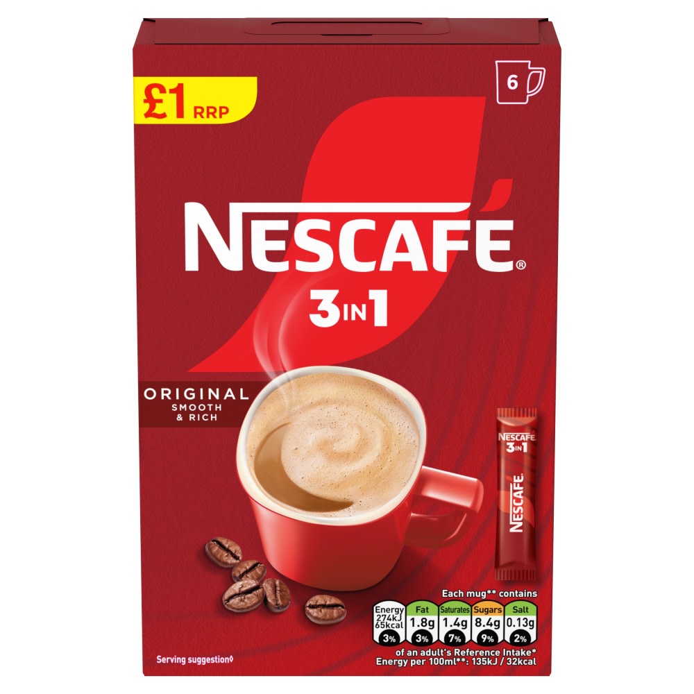 Nescafe 3 in 1 Original Coffee Sachets 8 x 16g