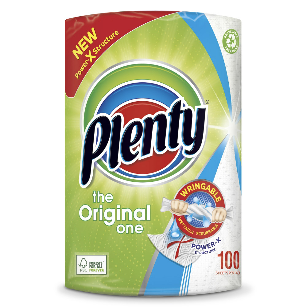 Plenty White Kitchen Roll 100 Sheets Co Op   P6 7322540910575 