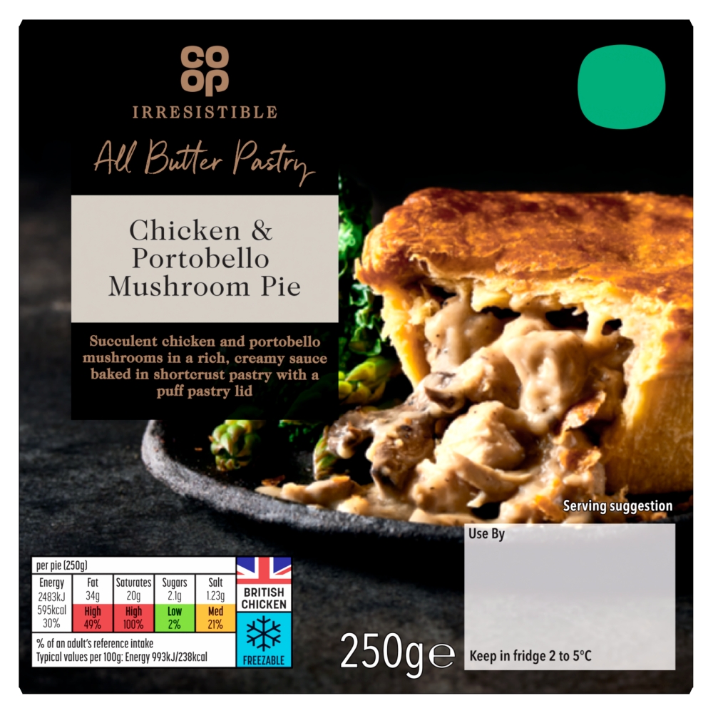 Co-op Irresistible Chicken & Portobello Mushroom Pie 250g