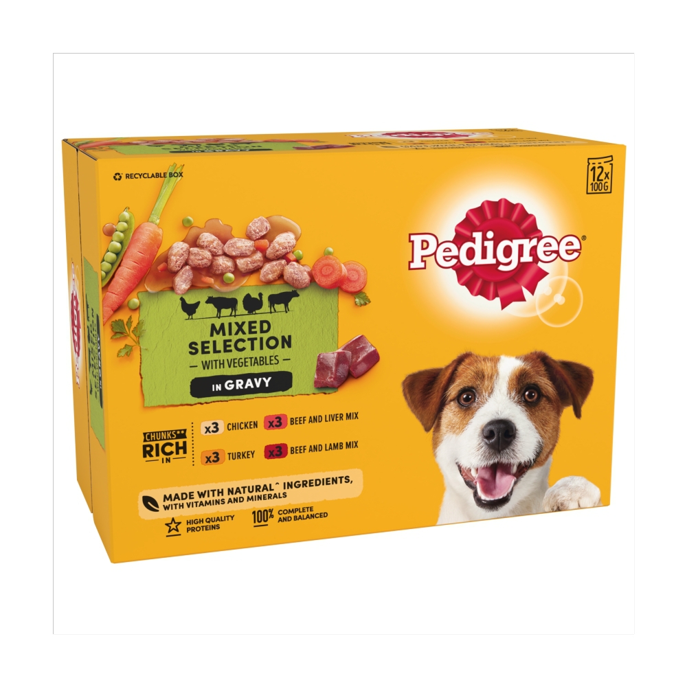 Pedigree Adult Wet Dog Food Pouches Mixed In Gravy 12x100g - Co-op