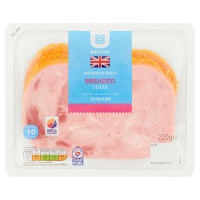 Co-op British Outdoor Bred Breaded Ham 10 Slices 220g