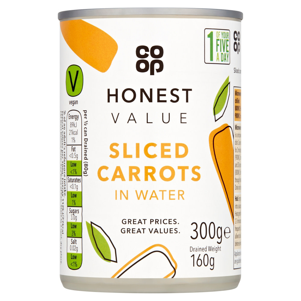 Co-op Honest Value Sliced Carrots in Water 300g