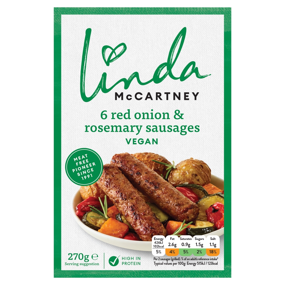 Linda McCartney 6 Vegan Red Onion & Rosemary Sausages 270g