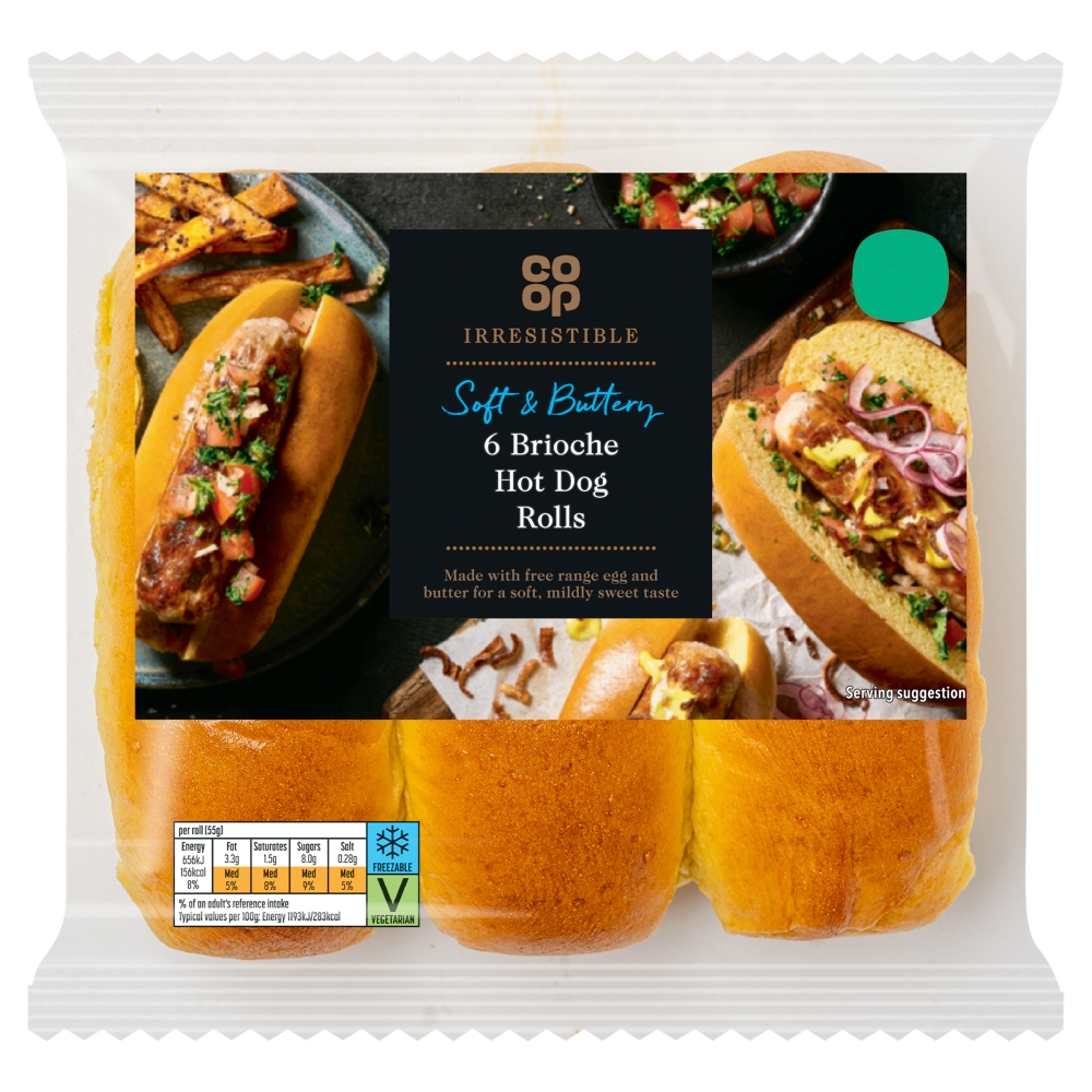 Co-op Irresistible Brioche Hot Dog Rolls 6 pack