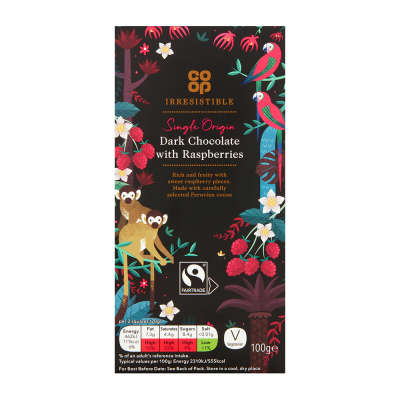 Co-op Irresistible Dark Chocolate 57% Raspberry 100g