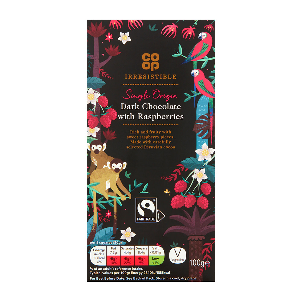 Co-op Irresistible Dark Chocolate 57% Raspberry 100g