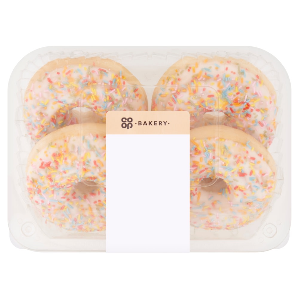4 White Iced Ring Donuts