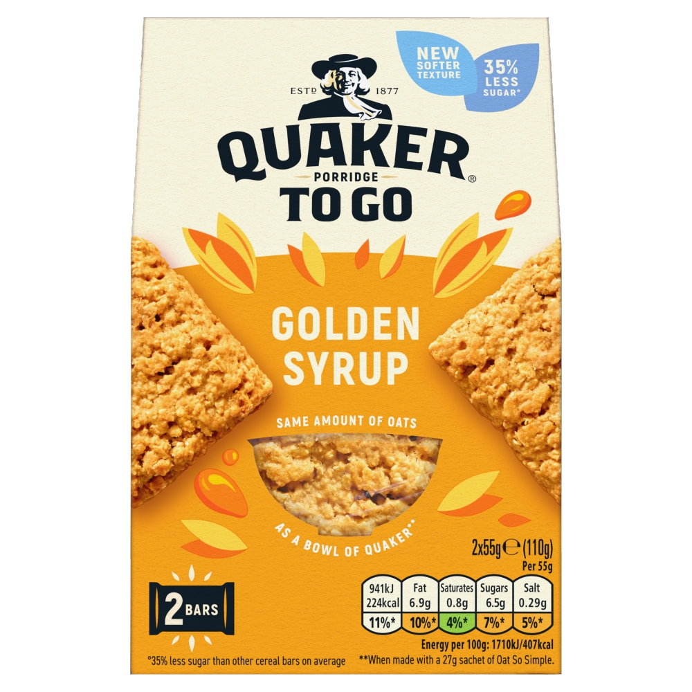 Quaker Porridge to Go Squares Golden Syrup 2 x 55g