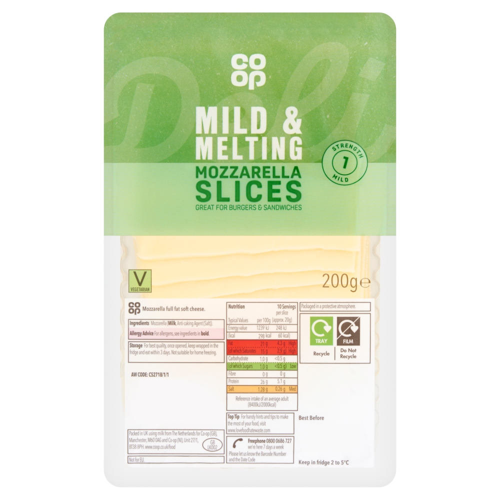 Co-op Mild & Melting Mozzarella Slices 200g
