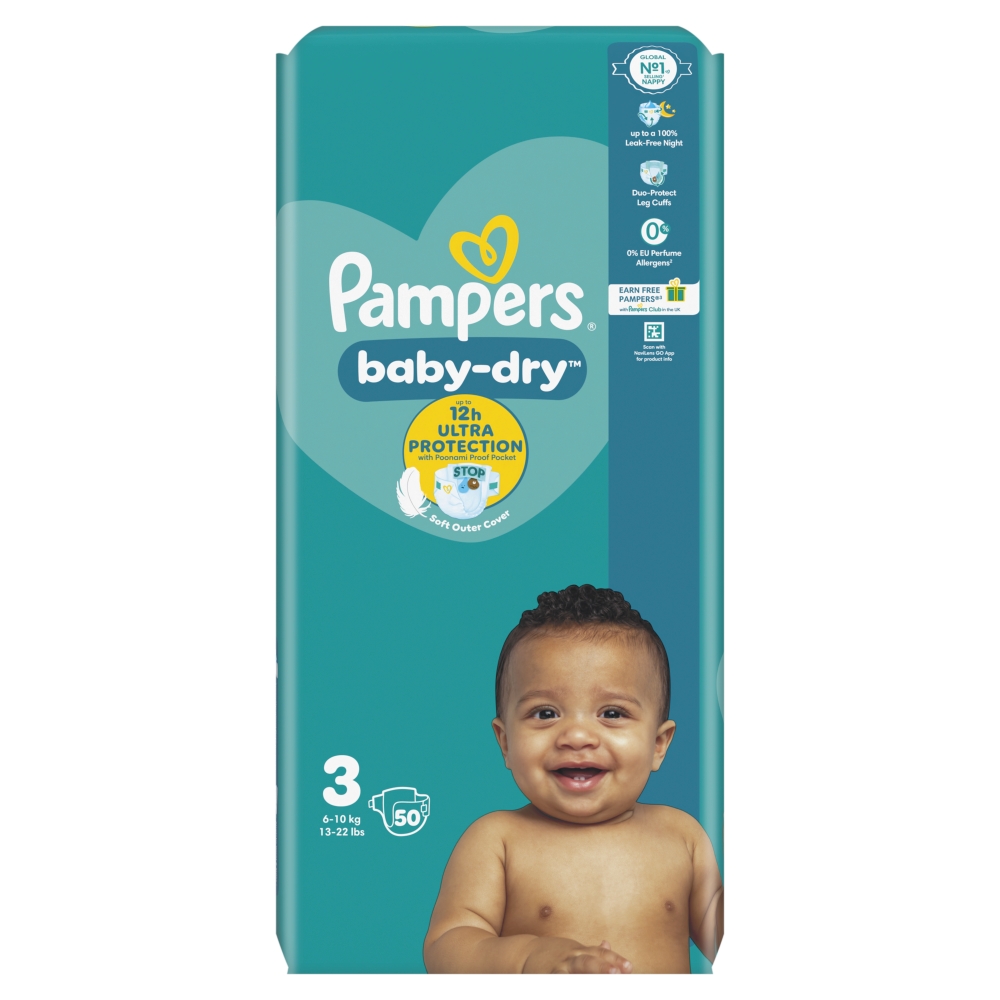 Pampers Baby-Dry Nappies Size 3 Essential 50 Pack