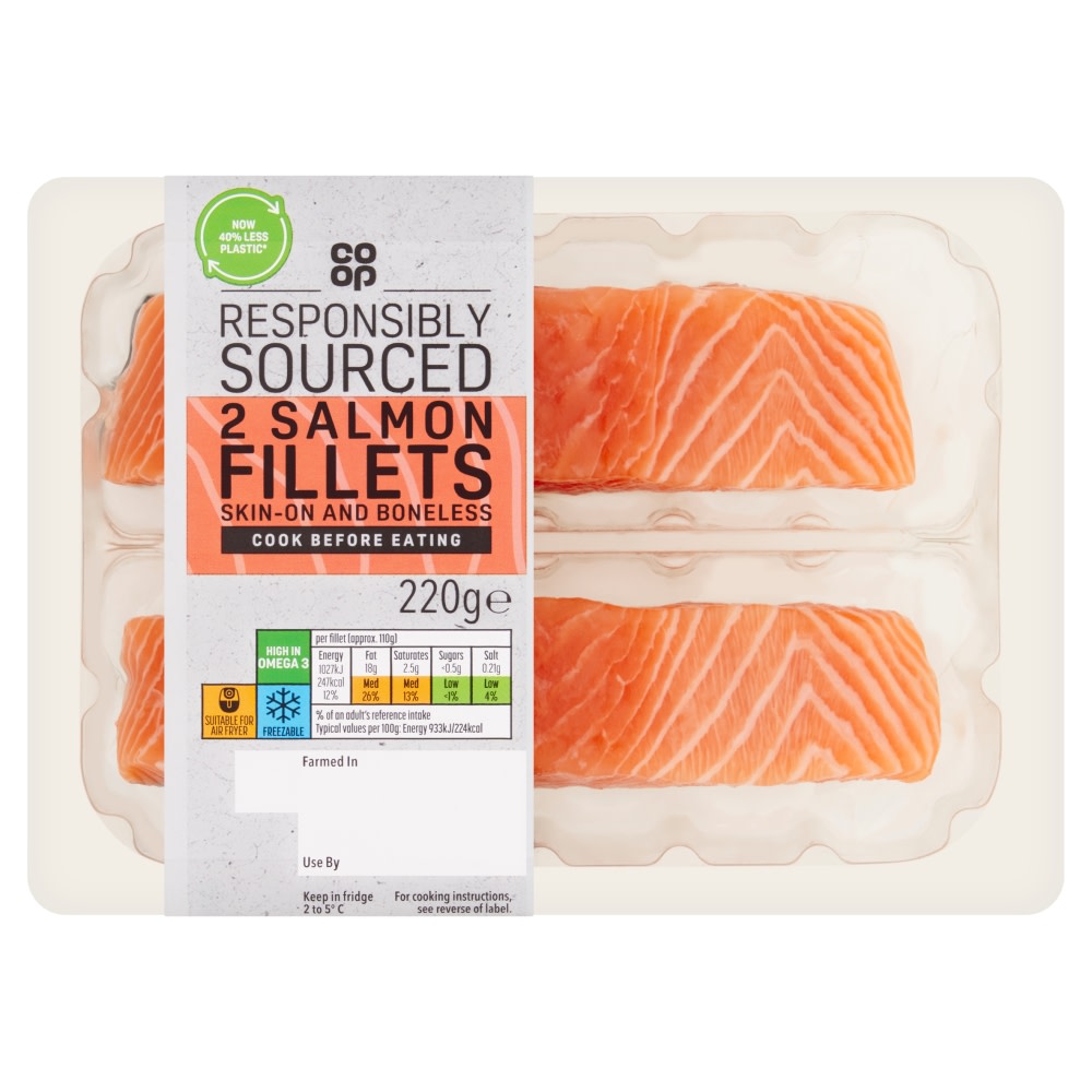 Ocado 2 Organic Salmon Fillets Skin On & Boneless