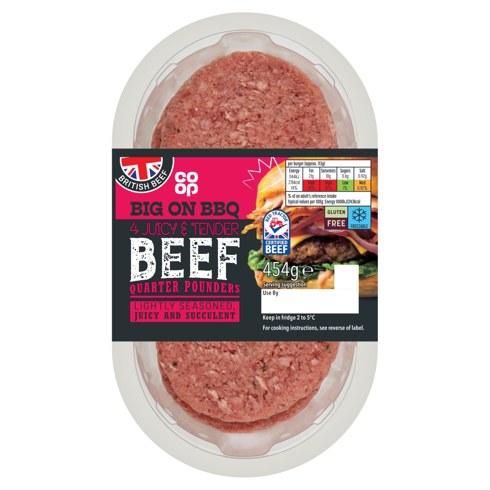 Co-op British Quarter Pounder Burgers 4 Pack 454g