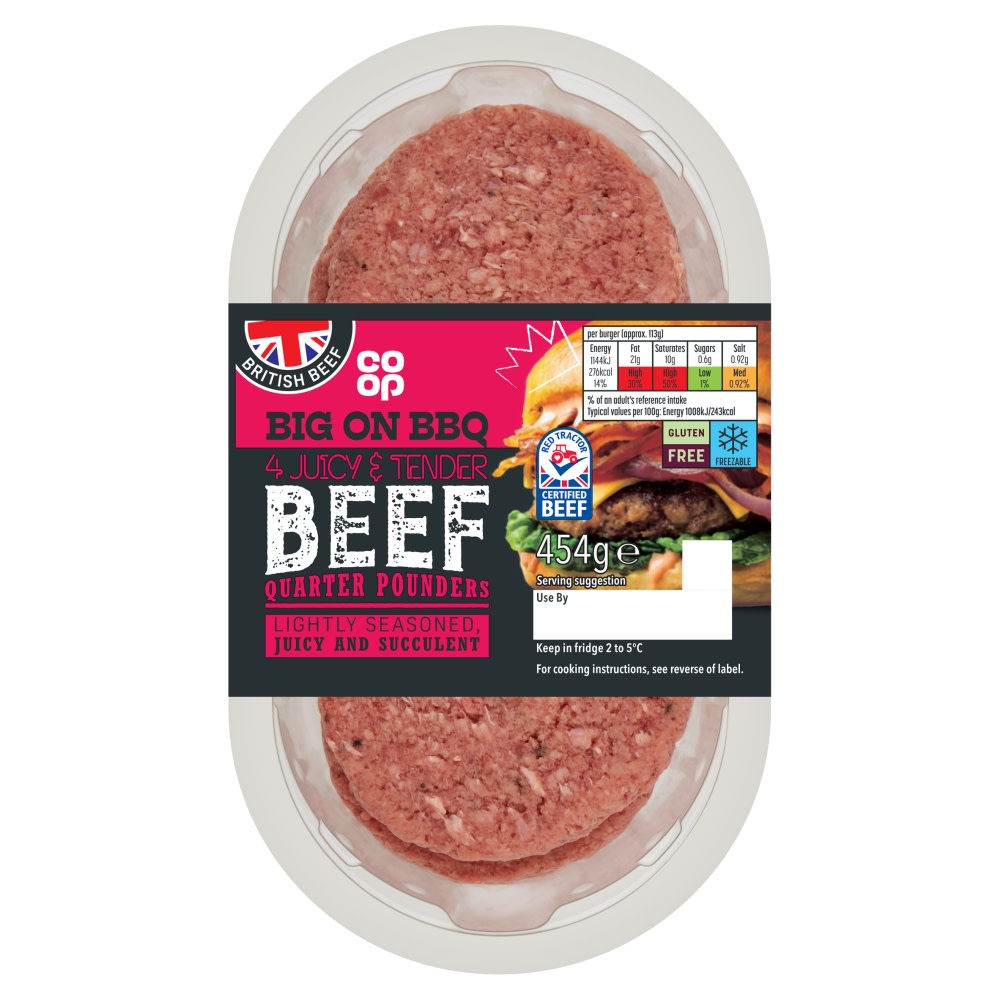 Co-op British Quarter Pounder Burgers 4 Pack 454g