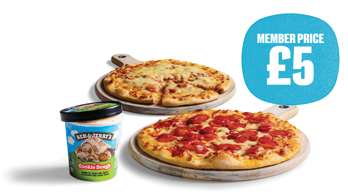 BUY 2 PIZZAS + 1 ICE CREAM FOR £5