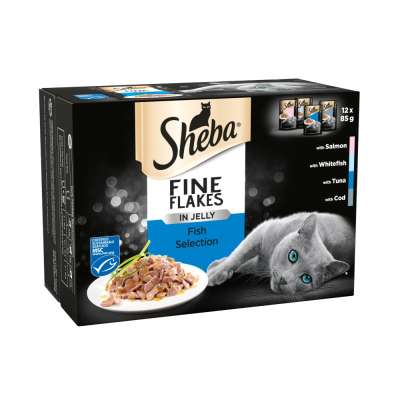 Sheba Fine Flakes Cat Food Pouches Fish in Jelly 12x85g