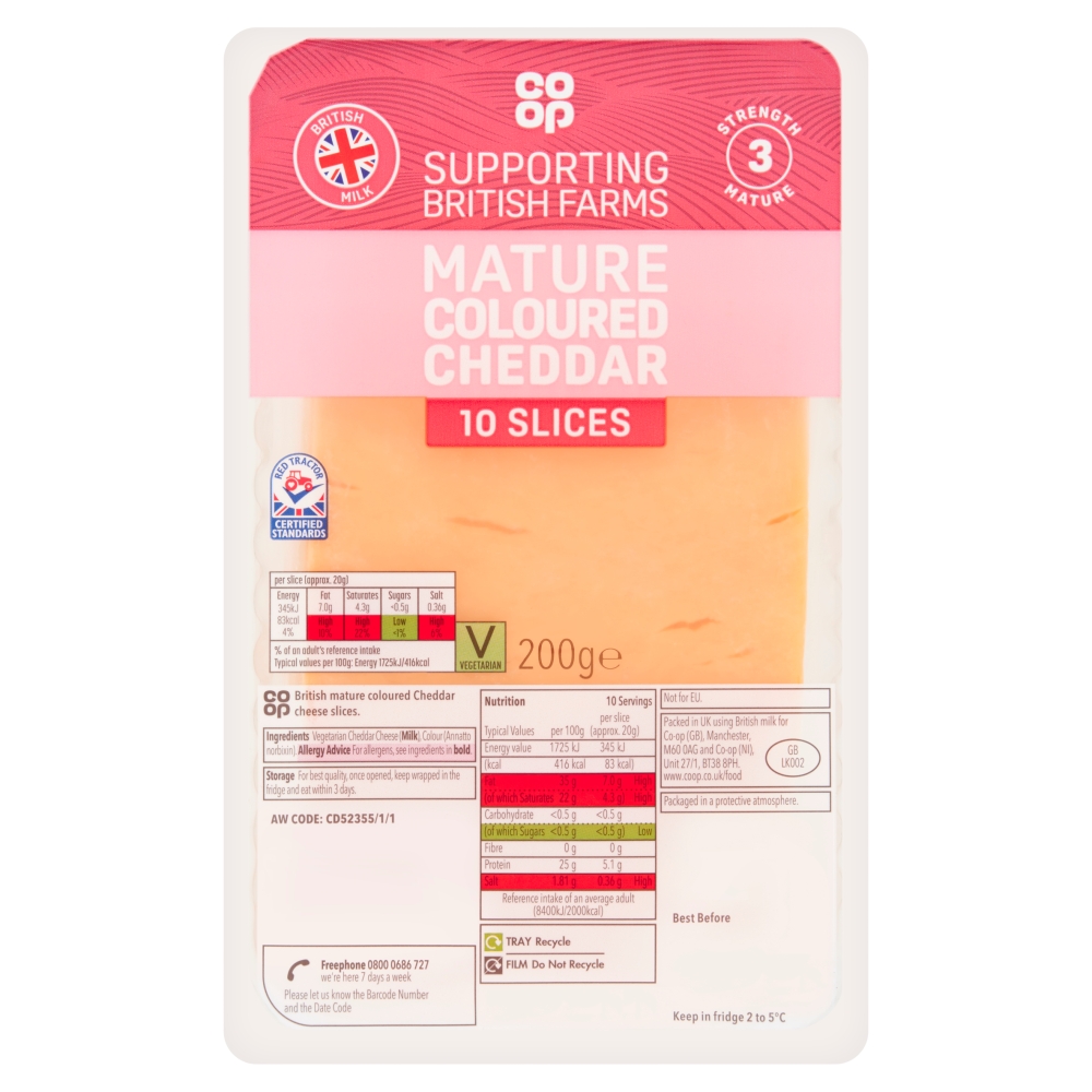 Co-op Mature Coloured Cheddar 10 Slices 200g