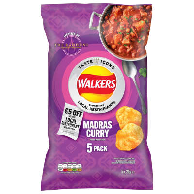 Walkers Madras Curry Crisps 5x25g