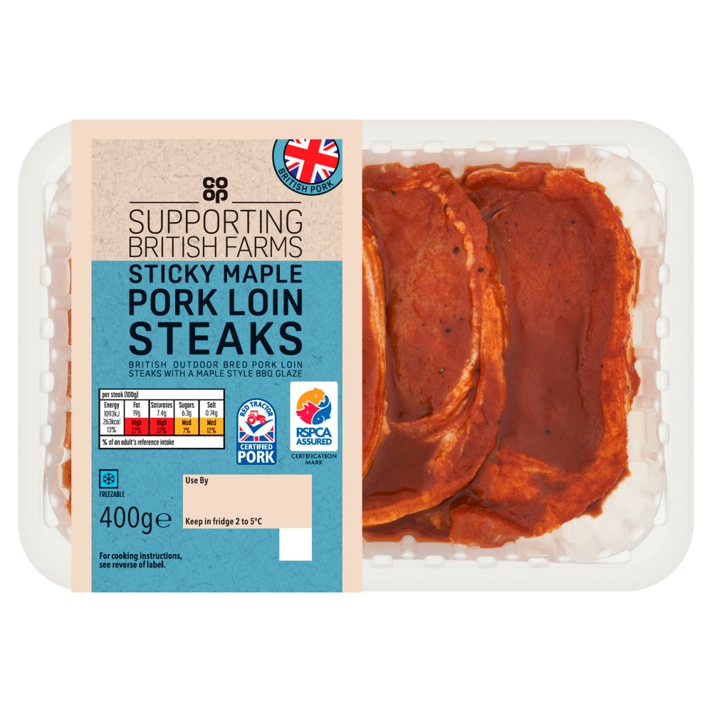 4 Sticky Maple BBQ Pork Loin Steaks 440g