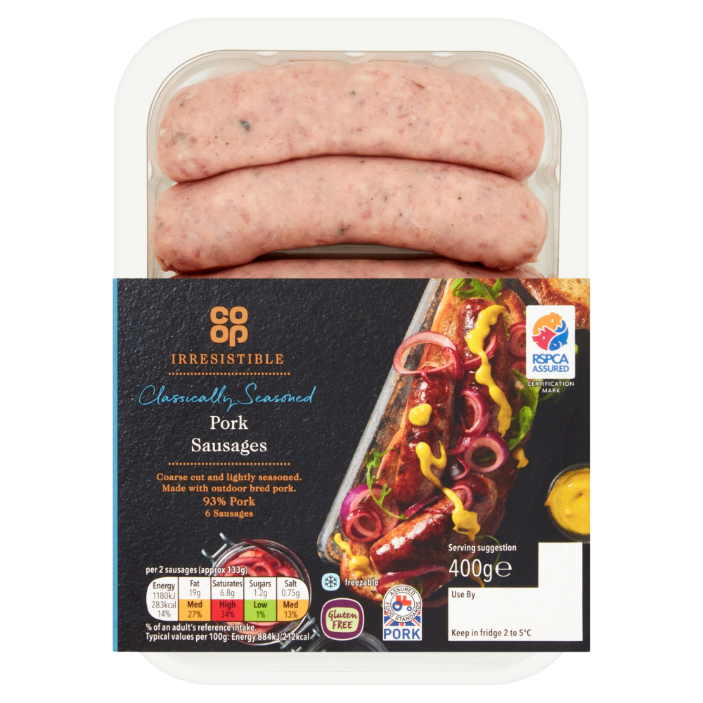 Coop Irresistible Pork Sausages 400g Gluten Free Coop