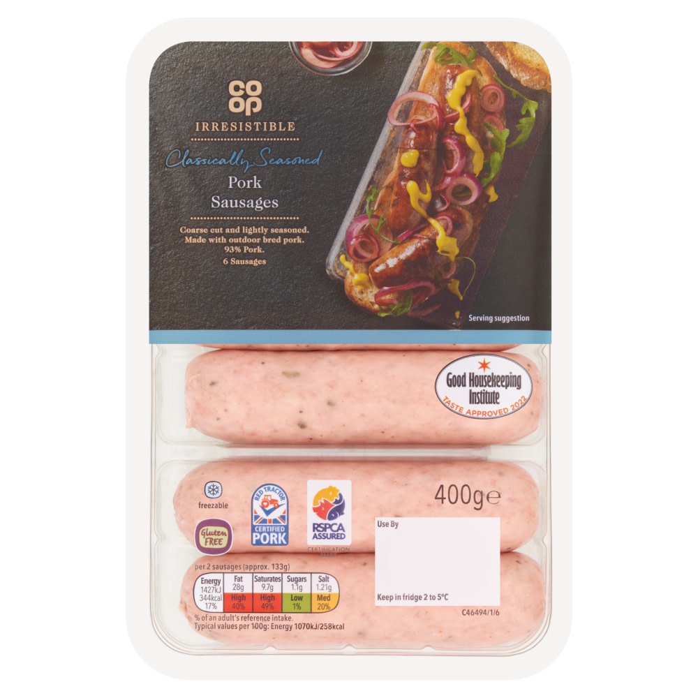 Co-op Irresistible Classically Seasoned 6 Pork Sausages 400g