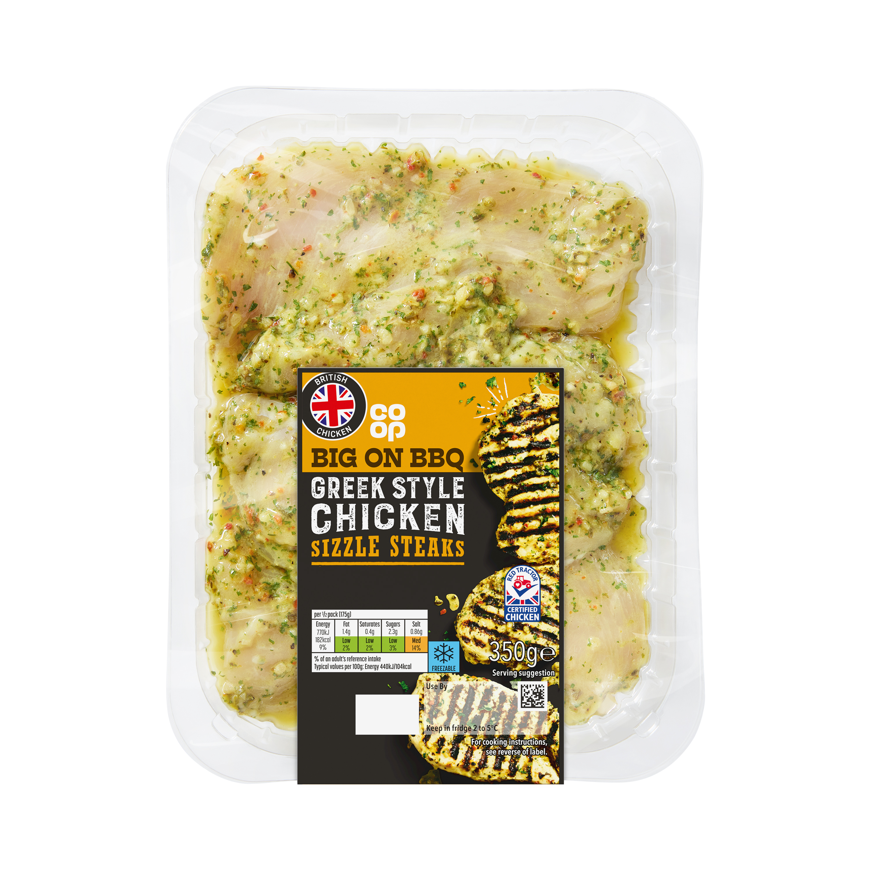 Co-op Greek Chicken Breast Sizzle Steaks 350g