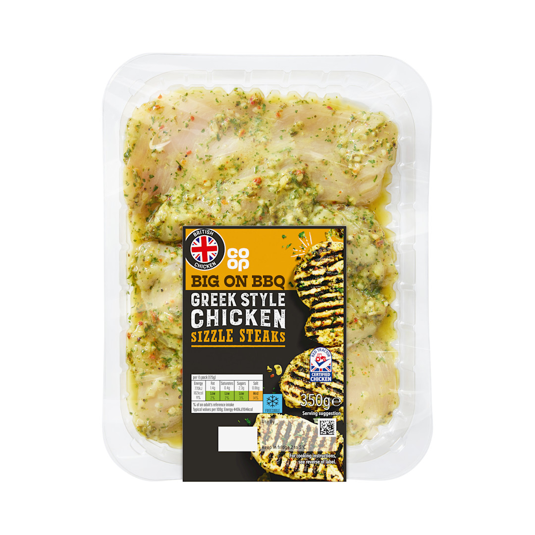 Co-op Greek Chicken Breast Sizzle Steaks 350g