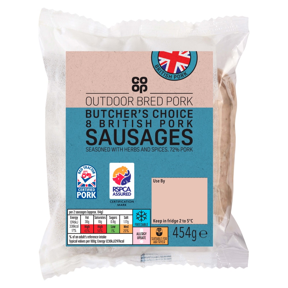 Co-op Butchers Choice 8 British Pork Sausages 454g
