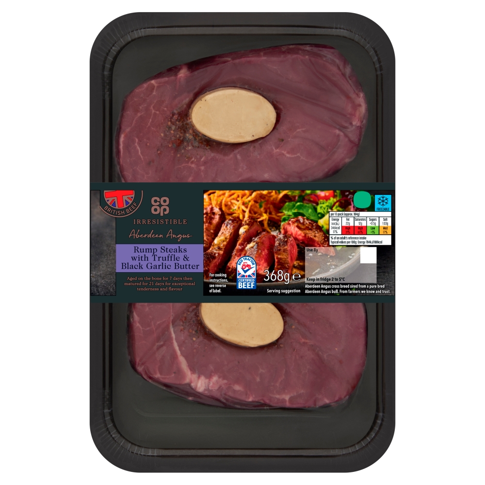 Co-op Irresistible British Rump Steaks with Truffle and Black Garlic Butter 368g