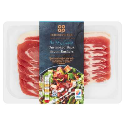 Co-op Irresistible Traditional Dry Cured Unsmoked Back Bacon 6 Rashers 230g