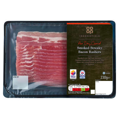 Co-op Irresistible Air Dry Cured Smoked Streaky Bacon 12 Rashers 230g