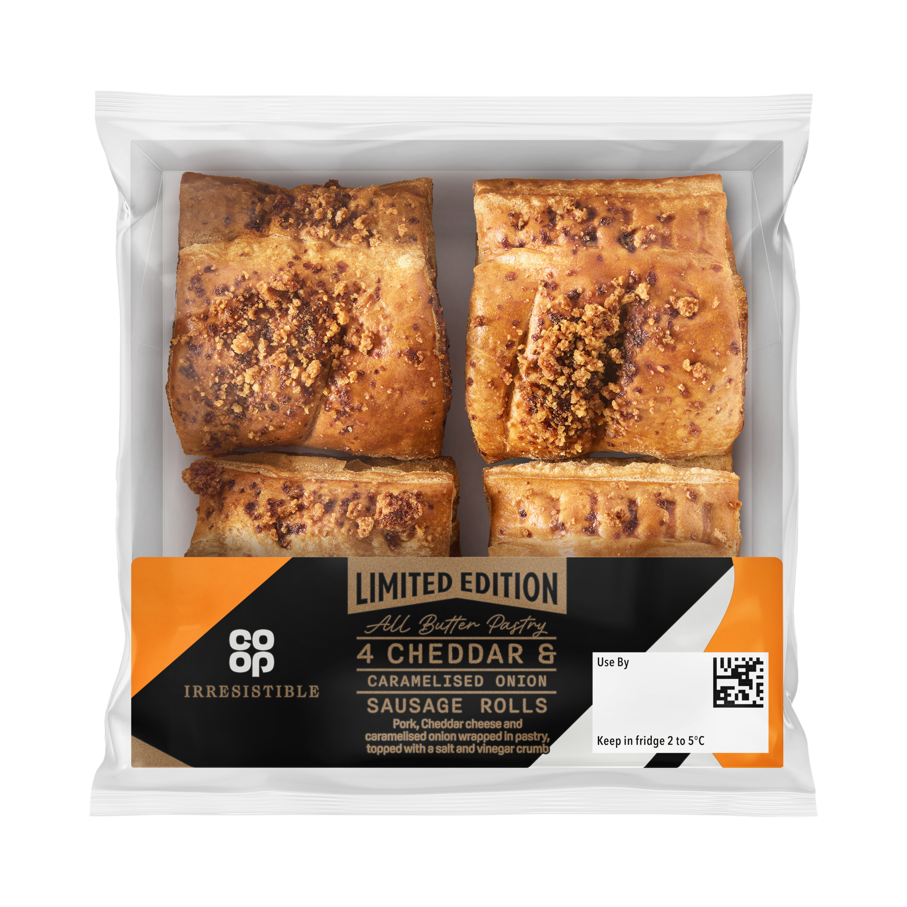 Co-op Irresitible 4 Cheddar & Caramelised Onion Sausage Rolls