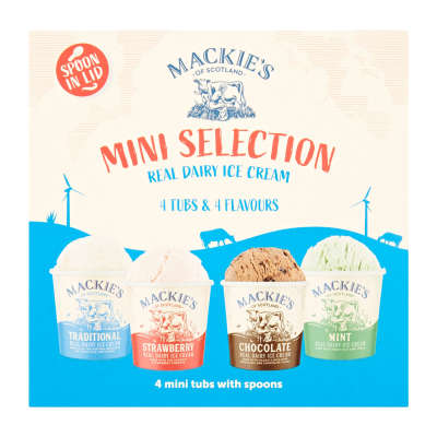 Mackie's Traditional Strawberry Chocolate & Mint Mini Tubs Collection 4x120ml