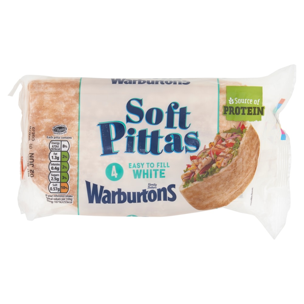Warburtons 4 White Soft Pittas