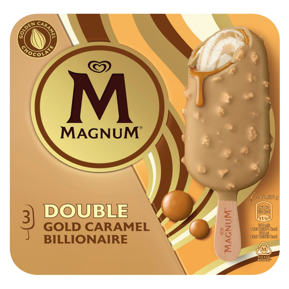 Magnum Double Gold Caramel Billionaire Ice Cream Sticks 3x85ml