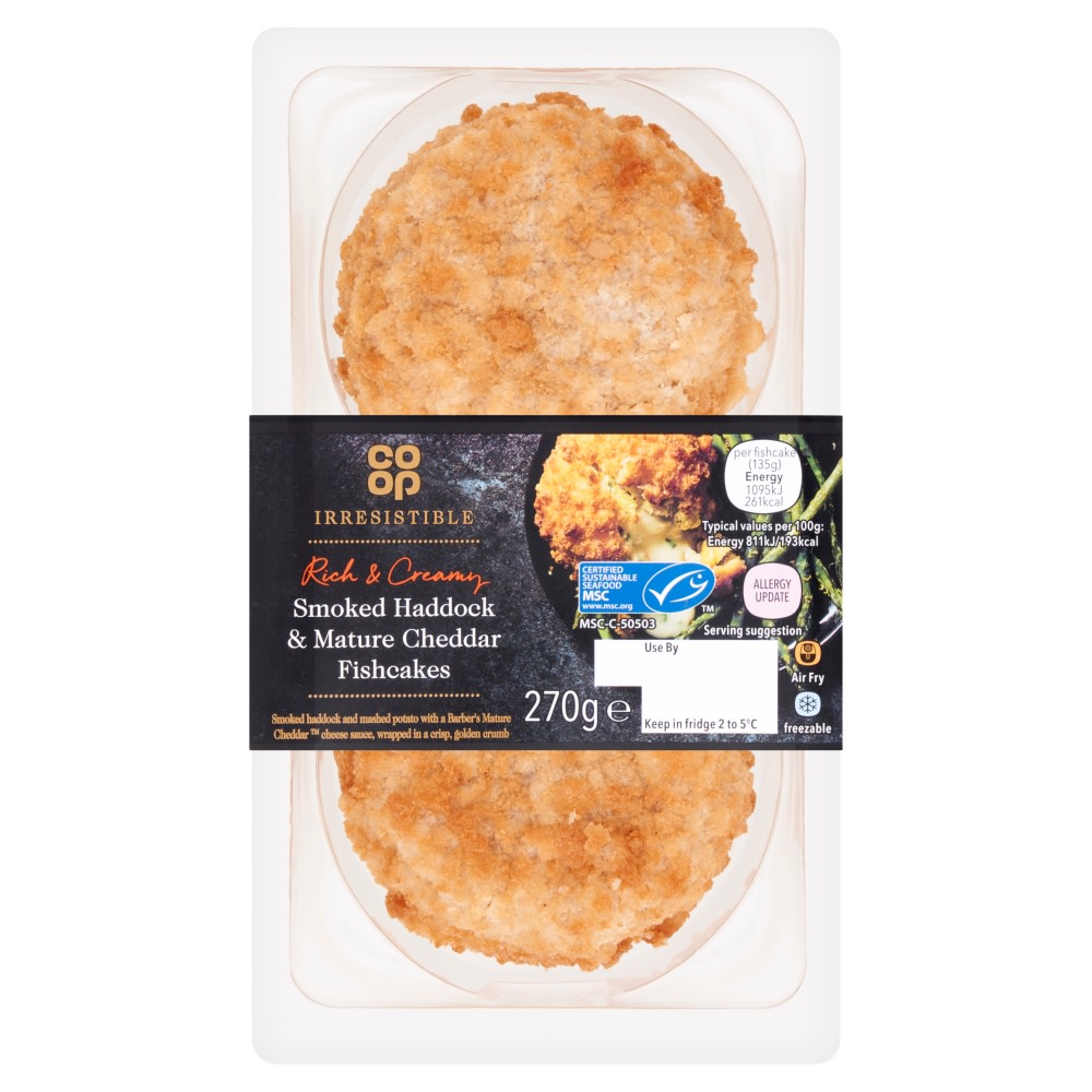 Coop Irresistible Smoked Haddock & Mature Cheddar Fishcakes 270g Coop
