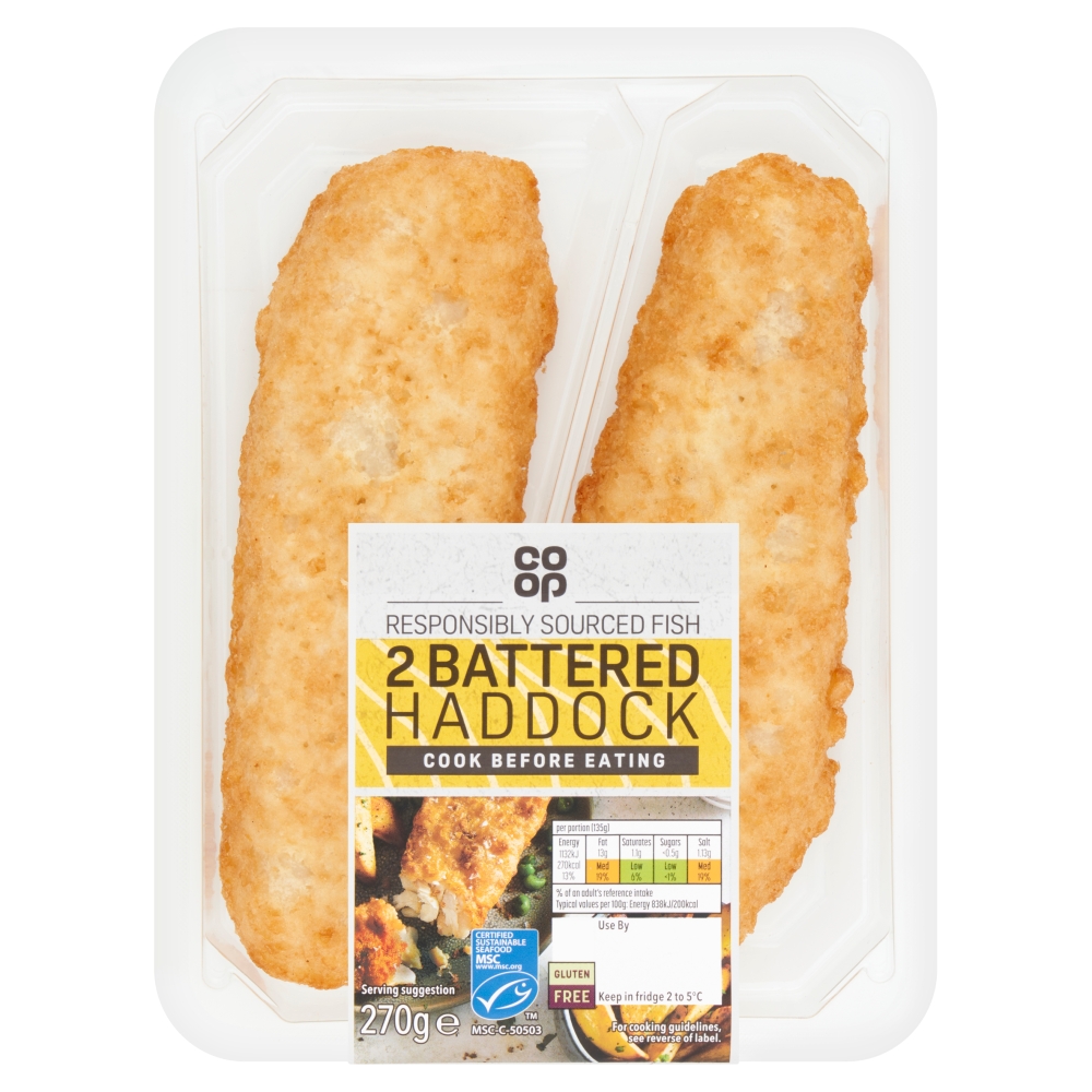 Co-op Responsibly Sourced 2 Battered Haddock 270g