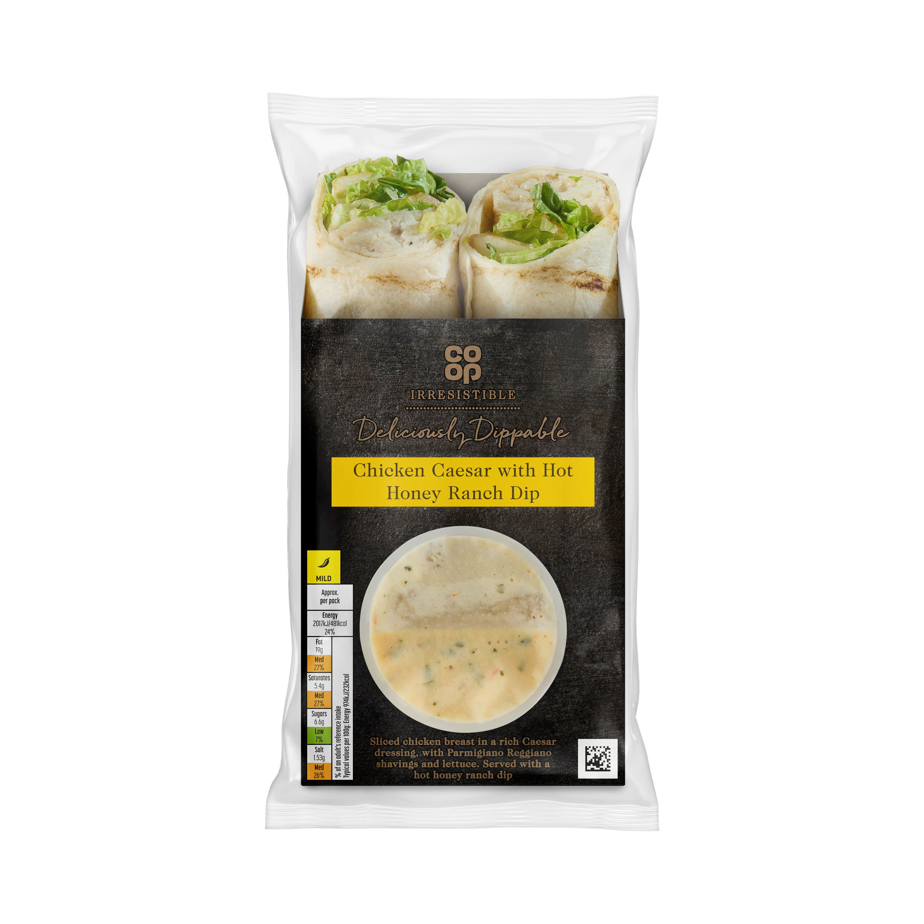 Co-op Irresistible Parmesan Caesar Chicken Wrap with Hot Honey Ranch Dip