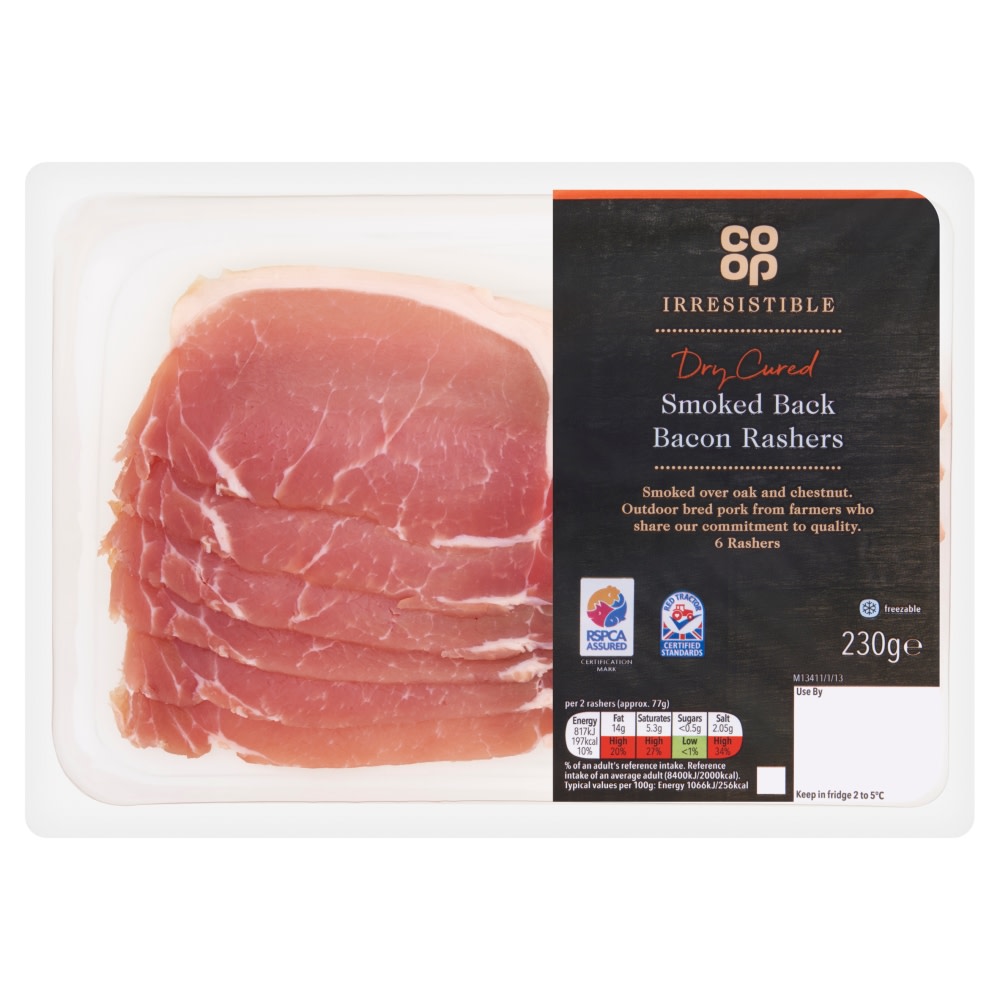 Co-op Irresistible Air Dry Cured Smoked Streaky Bacon 12 Rashers 230g