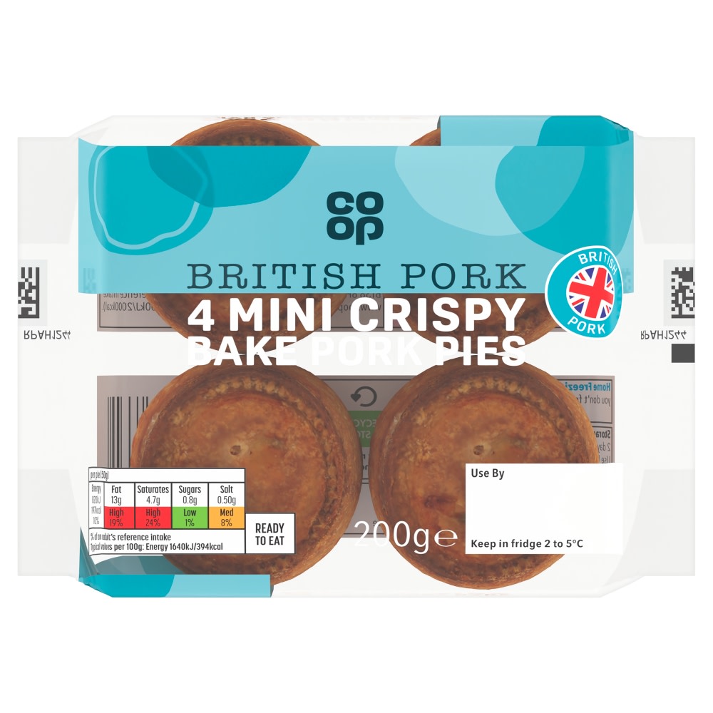 Co-op 4 Mini Crispy Bake Pork Pies 200g