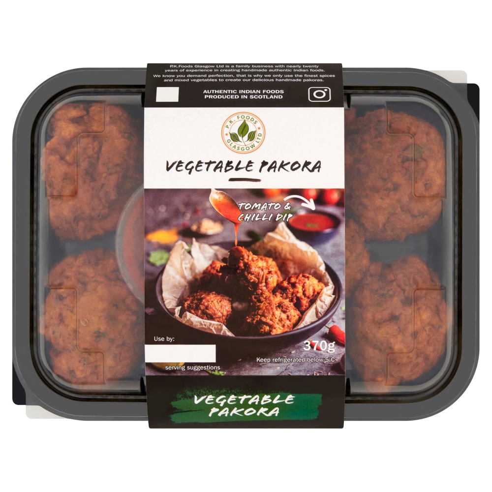 P. K. Foods Vegetable Pakora With Tomato And Chilli Dip 370g
