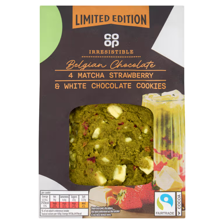 Co-op Irresistible Matcha, Strawberry & White Chocolate Cookies​ 4 pack