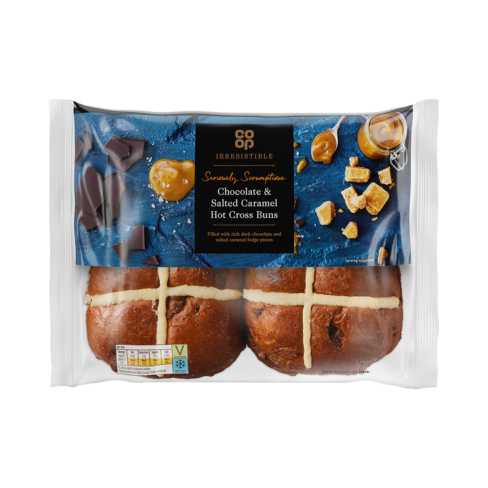 *NEW* Co-op Irresistible Chocolate & Caramel Hot Cross Buns