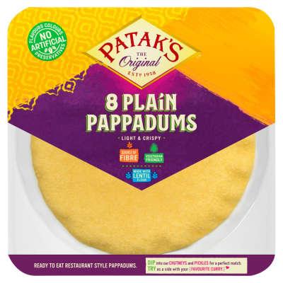 Patak's Ready To Eat Plain Pappadums 8 Pack 64g